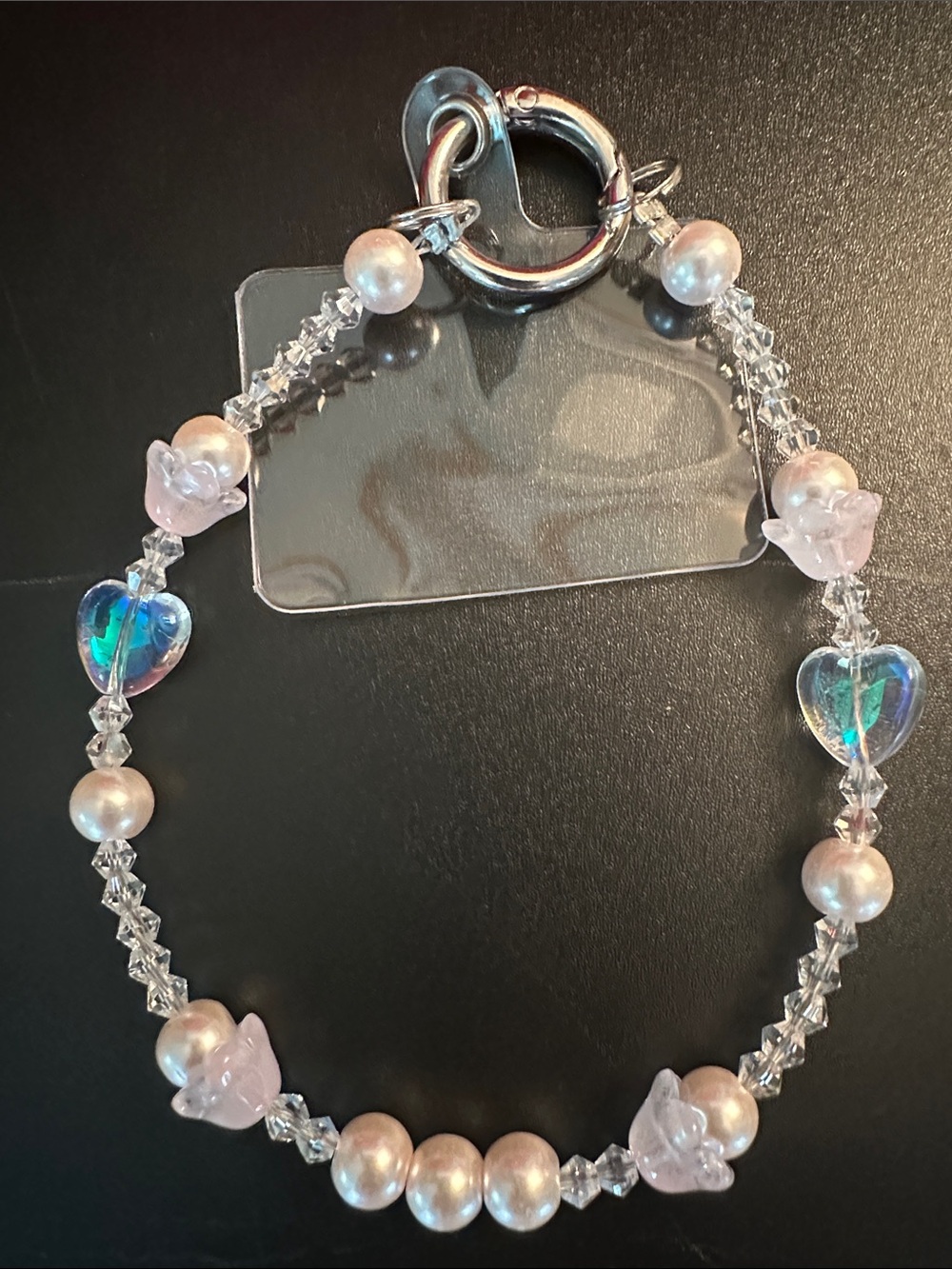 Delicate Pink Pearl & Acrylic Heart phone charm